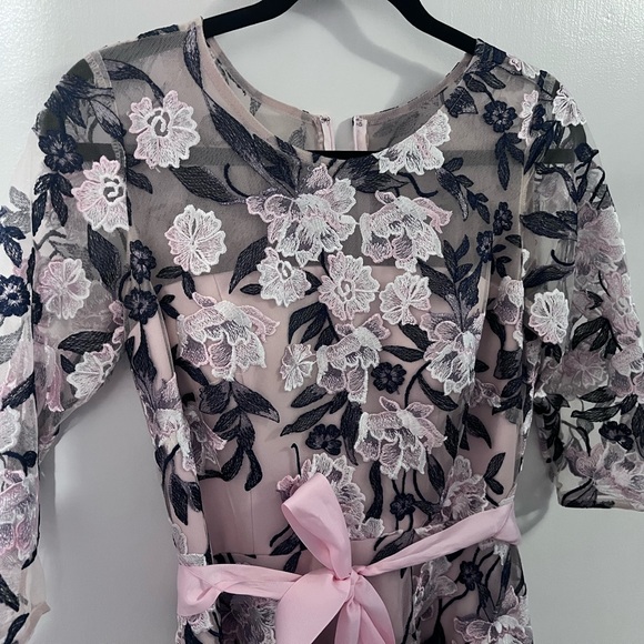 Embroidered Garden Party Outdoor Wedding Bridesmaid Floral Midi Tea Length Dress - Picture 9 of 16